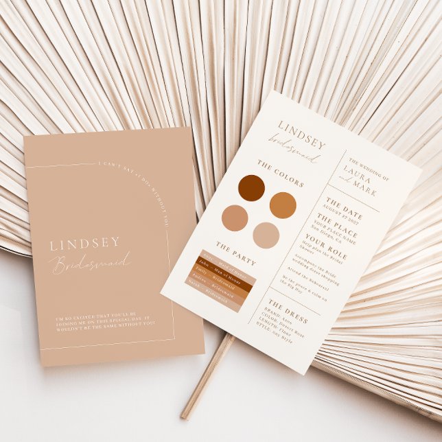 Modern Minimalist Tan Arch Bridesmaid Info Card (Creator Uploaded)