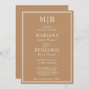 Modern Minimalist Tan Beige Wedding Invitation