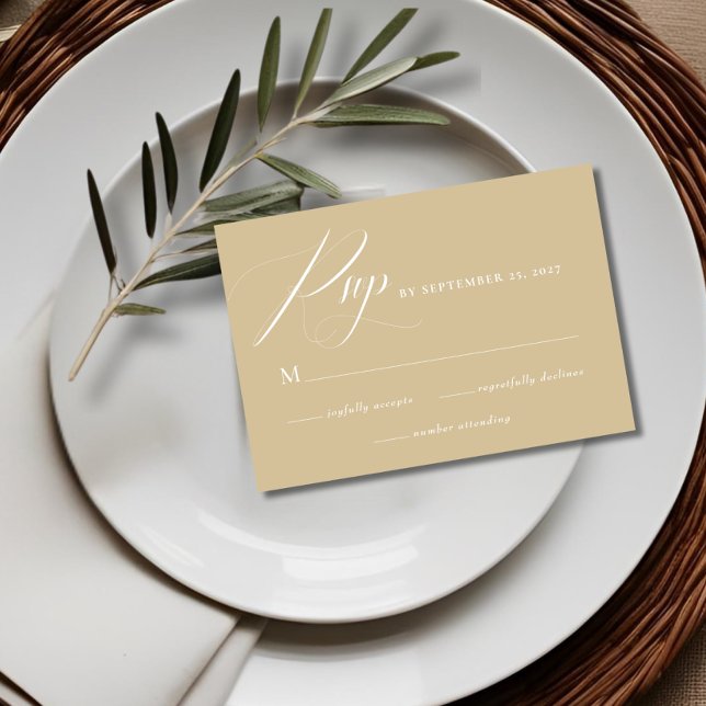 Modern Minimalist Tan RSVP Wedding Card (Creator Uploaded)