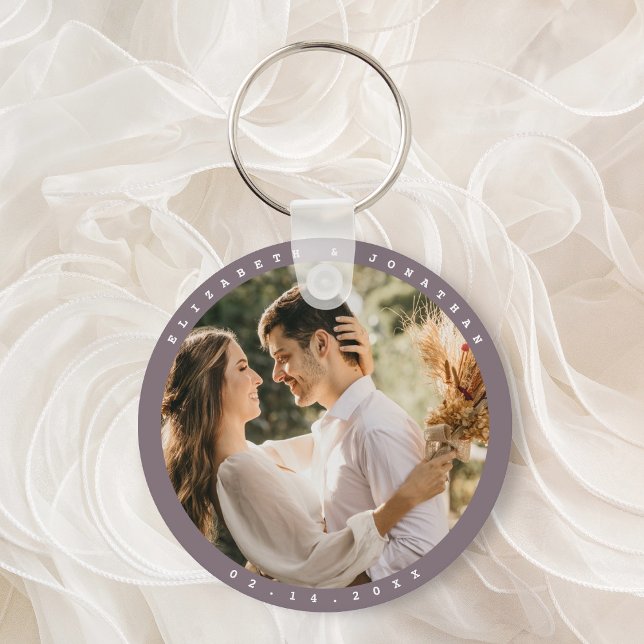 Modern Minimalist Taupe Gray Photo Wedding Favor Key Ring (Creator Uploaded)