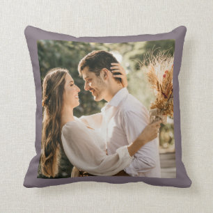 Modern Minimalist Taupe Grey Couple Wedding Photo Cushion