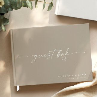 Modern Minimalist Taupe Script Wedding Guest Book
