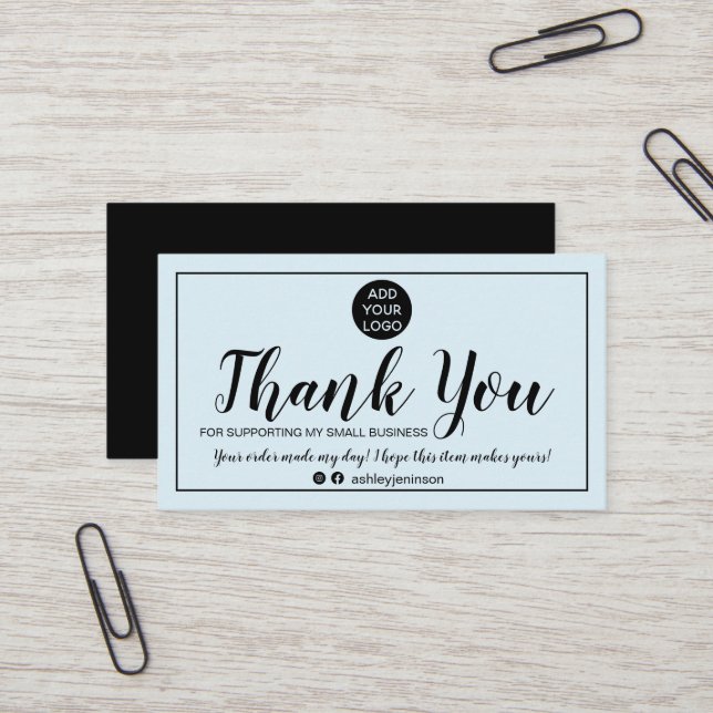 Modern minimalist teal blue thank you business card (Front/Back In Situ)