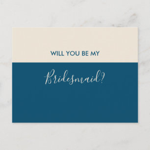 Modern Minimalist Teal Cream Bridesmaid Proposal Invitation Postcard