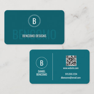 Modern Minimalist Teal Monogram Business Card