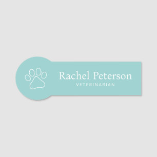 Modern Minimalist Teal Paw Print Veterinary Name Tag
