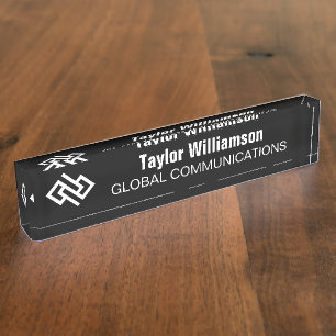 Modern Minimalist Tech Company Black White Custom Nameplate