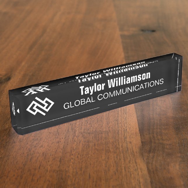 Modern Minimalist Tech Company Black White Custom Nameplate (Side)