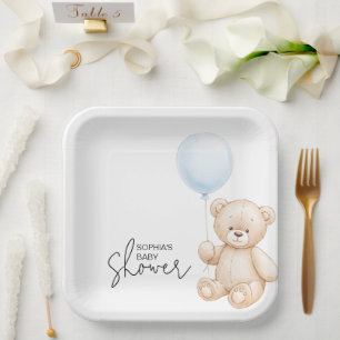 Modern Minimalist Teddy Bear Baby Shower Party Paper Plate