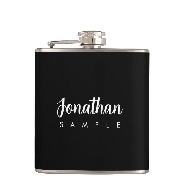 Modern Minimalist Template Calligraphy Name Best Hip Flask (Front)