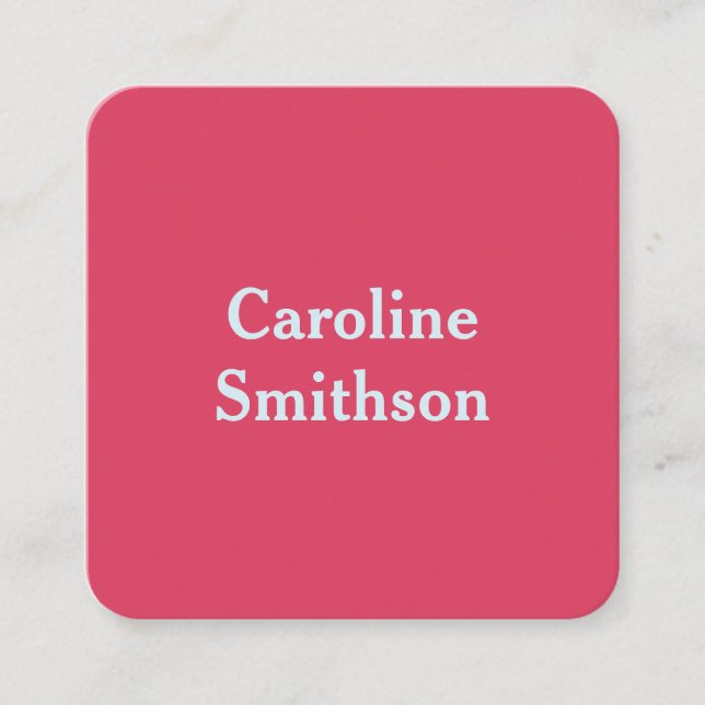 Modern Minimalist Template Pink-Red and Light Blue Square Business Card (Front)