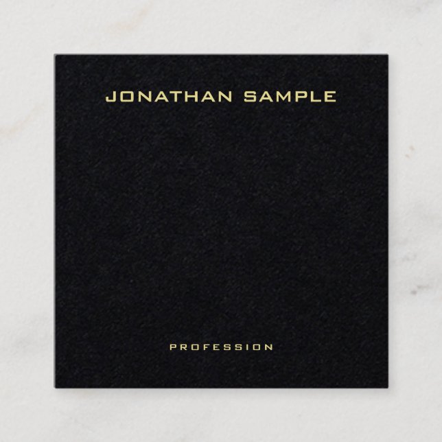 Modern Minimalist Template Premium Black Gold Text Square Business Card (Front)