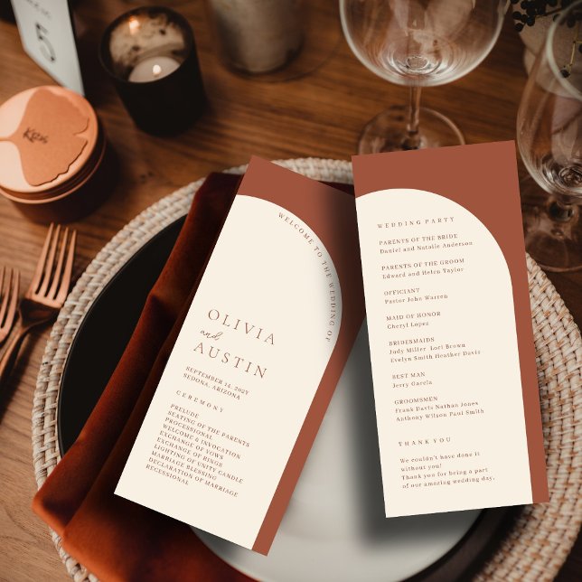 Modern Minimalist Terracotta Arch Wedding Program  (Creator Uploaded)