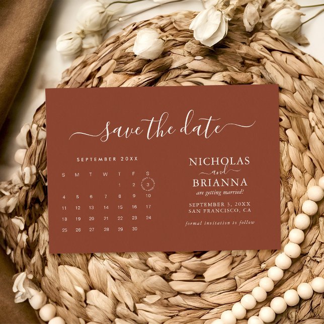 Modern Minimalist Terracotta Calendar Budget Save The Date (Creator Uploaded)