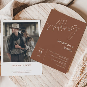 Modern Minimalist Terracotta Calligraphy Wedding Invitation