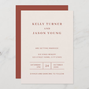Modern Minimalist Terracotta Fall Wedding Invitati Invitation