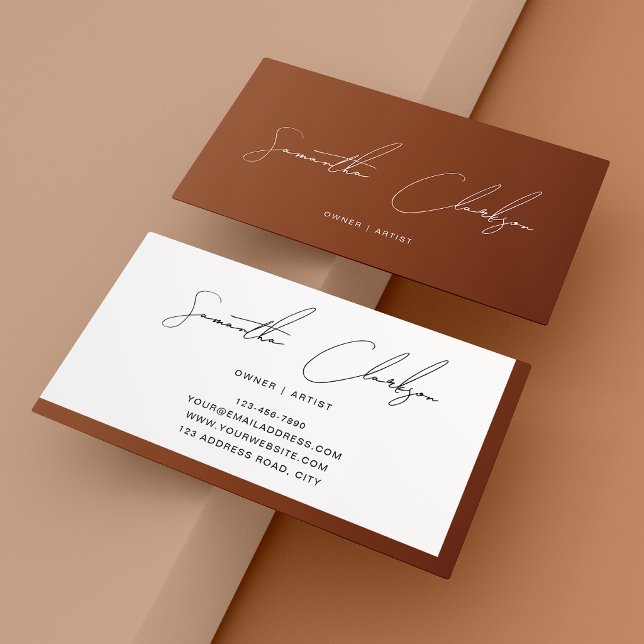 Modern Minimalist Terracotta Handwritten Script  Business Card (Creator Uploaded)