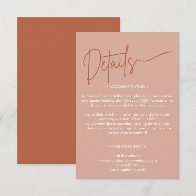 Modern Minimalist Terracotta Orange Details Enclosure Card (Front/Back)