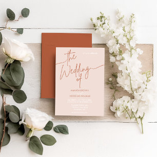 Modern Minimalist Terracotta Orange Photo Wedding Invitation