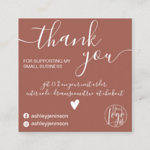 Modern minimalist terracotta order thank you square business card