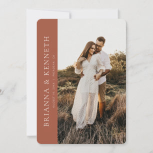 Modern Minimalist Terracotta Photo Save the Date Invitation