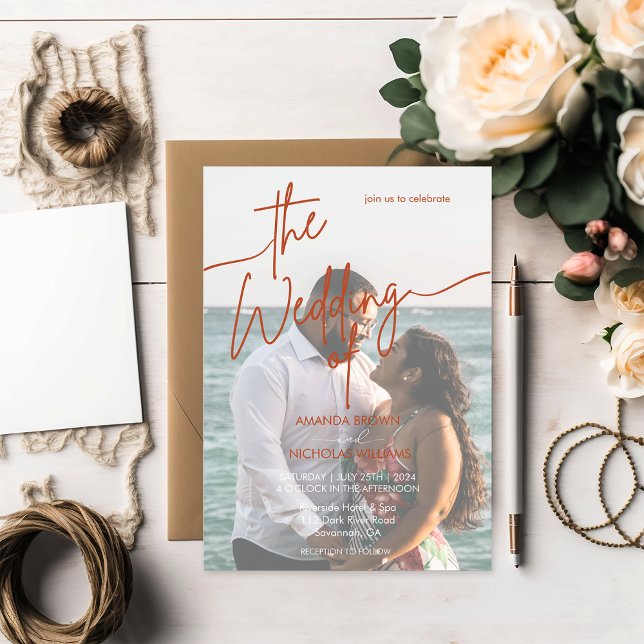 Modern Minimalist Terracotta Photo Wedding  Invitation (Creator Uploaded)