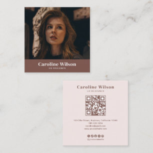 Modern Minimalist Terracotta QR Code Photo Square Business Card