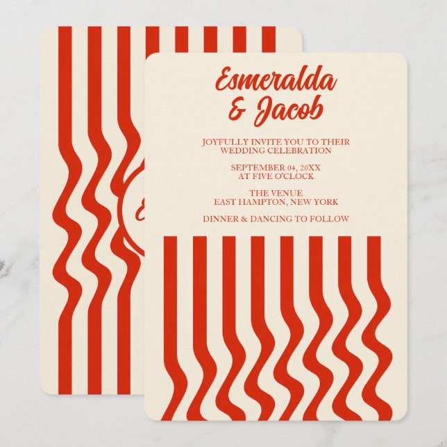 Modern Minimalist Terracotta Wavy Stripe Wedding Invitation (Front/Back)