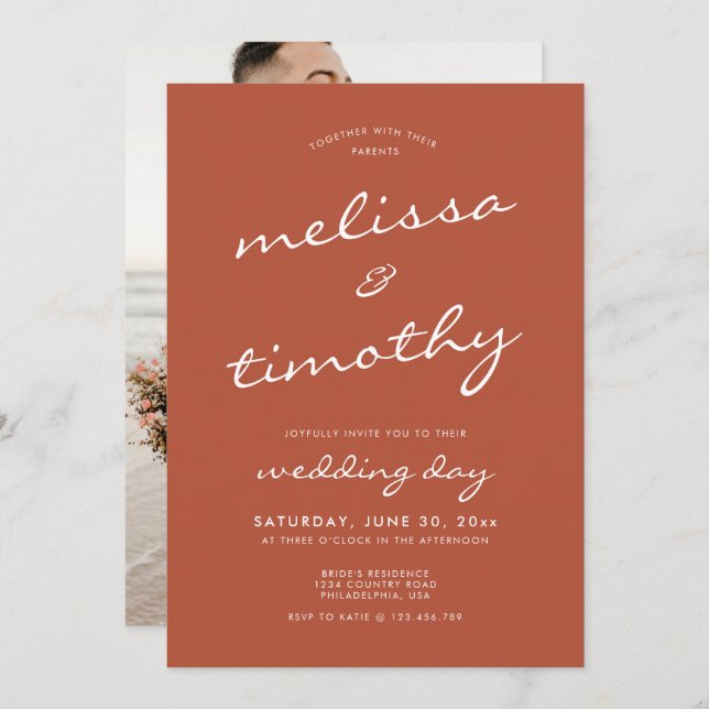 Modern Minimalist Terracotta Wedding Invitation (Front/Back)