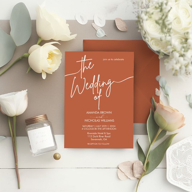 Modern Minimalist Terracotta Wedding Invitation (Creator Uploaded)