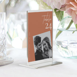 Modern Minimalist Terracotta Wedding Photo Table Number