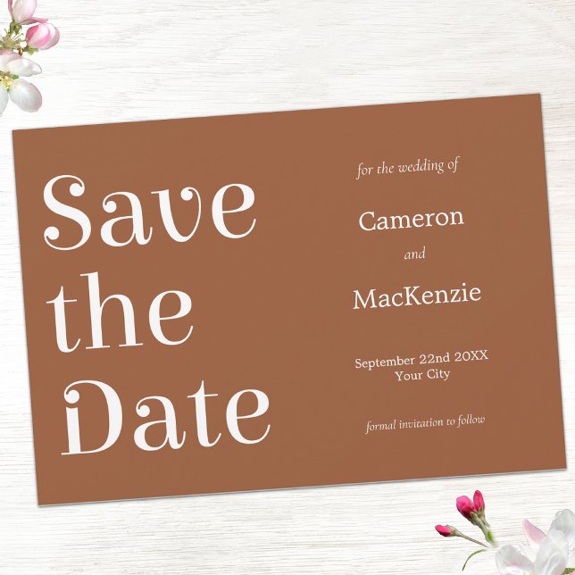 Modern Minimalist Terracotta Wedding Save the Date (Teracotta burnt orange modern minimalist Save the Date wedding invitation)