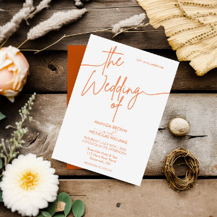 Modern Minimalist Terracotta White Wedding  Invitation