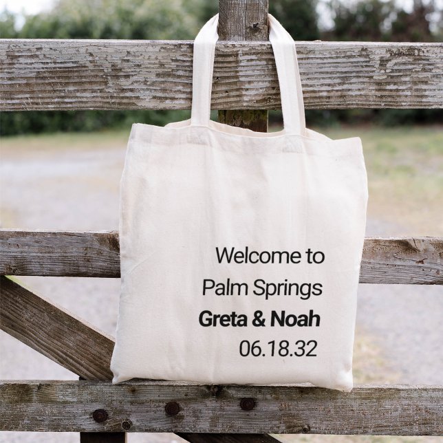 Modern Minimalist Text Destination Wedding Welcome Tote Bag (Creator Uploaded)