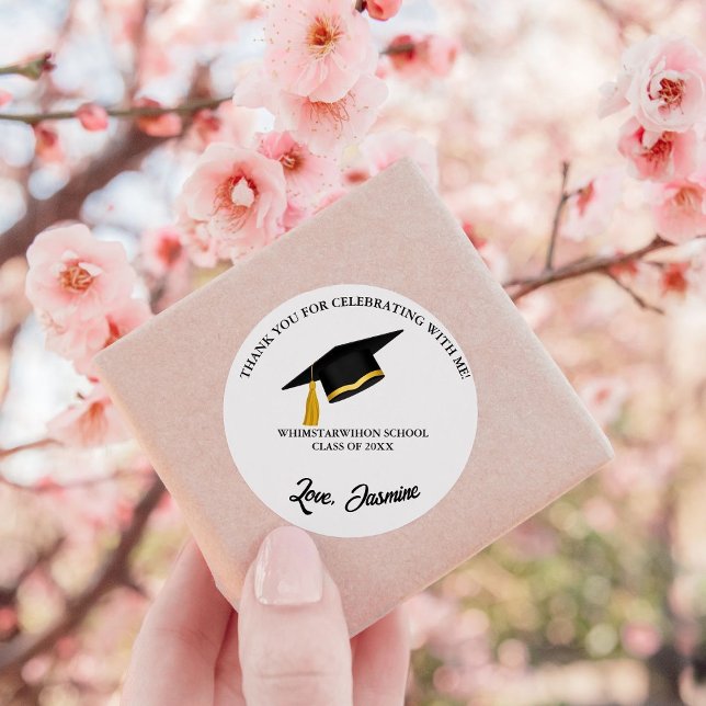 Modern Minimalist Thank you Graduation party Favou Classic Round Sticker (Creator Uploaded)