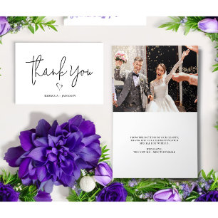Modern Minimalist Thank You Script Heart Wedding   Card