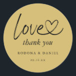 Modern Minimalist Thank You Wedding Gold Classic Round Sticker<br><div class="desc">Simple and modern minimalist thank you wedding gold sticker with connecting heart in love.</div>