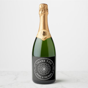 Modern minimalist Thank You with Flower Sparkling Wine Label