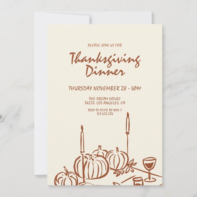 Modern Minimalist Thanksgiving Dinner Invitation (Front)