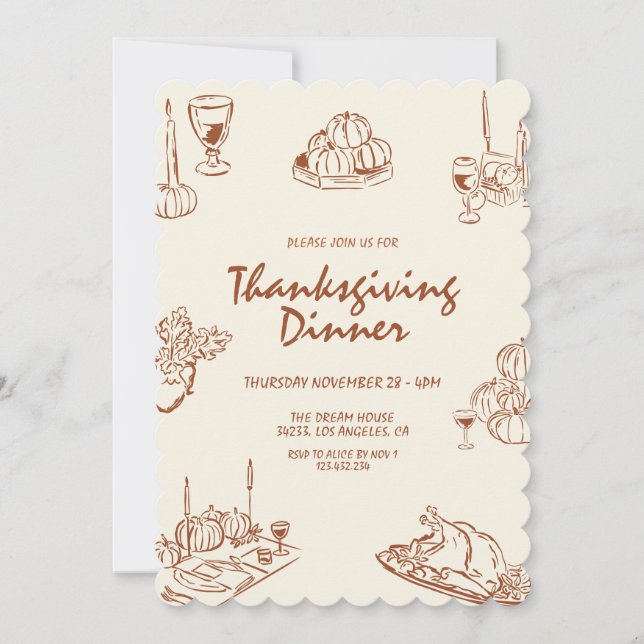 Modern Minimalist Thanksgiving Dinner Invitation (Front)