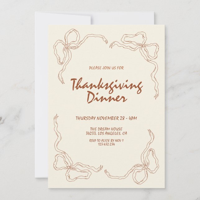 Modern Minimalist Thanksgiving Dinner Invitation (Front)