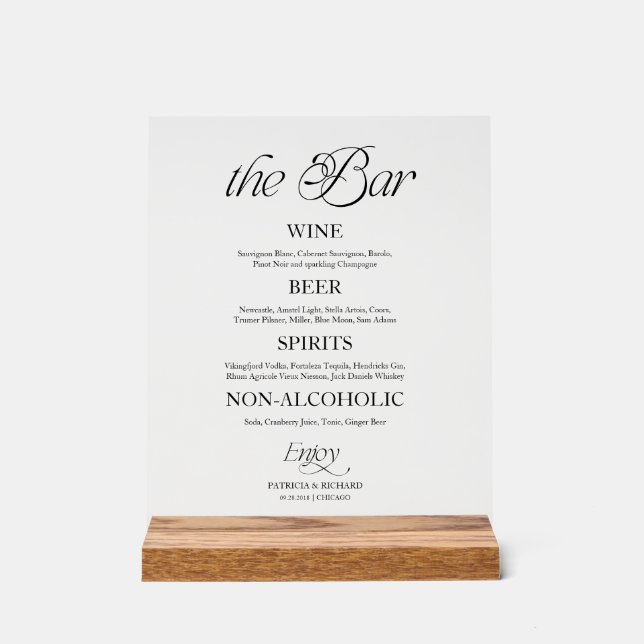Modern Minimalist The Bar Wedding Menu Sign (Front)