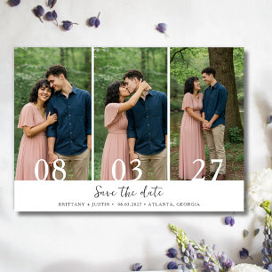 Modern Minimalist Three Photo Wedding Save The Date