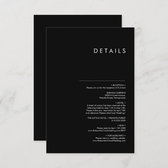 Modern Minimalist Traditional  Black Wedding Enclosure Card (Front/Back)