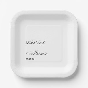Modern Minimalist Traditional  Black Wedding Paper Plate