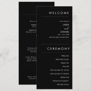 Modern Minimalist Traditional  Black Wedding Programme