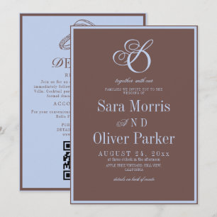 Modern Minimalist Trendy Brown & Blue Wedding Invitation