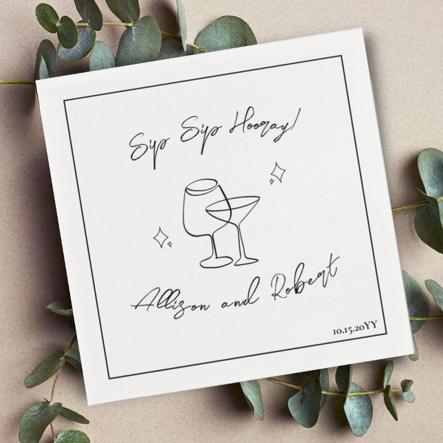 Modern Minimalist Trendy Cocktail Sip Sip Hooray Napkin (Creator Uploaded)