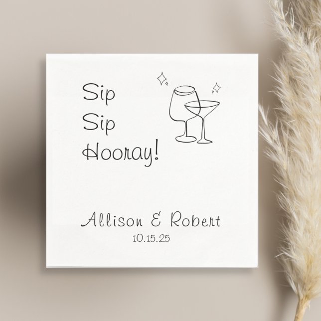 Modern Minimalist Trendy Cocktail Sip Sip Hooray Napkin (Creator Uploaded)