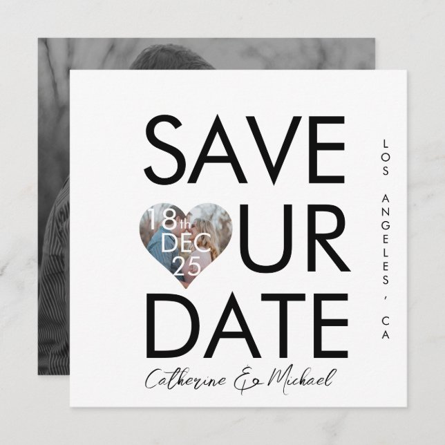 Modern Minimalist Trendy Social Media Style Photo Save The Date (Front/Back)